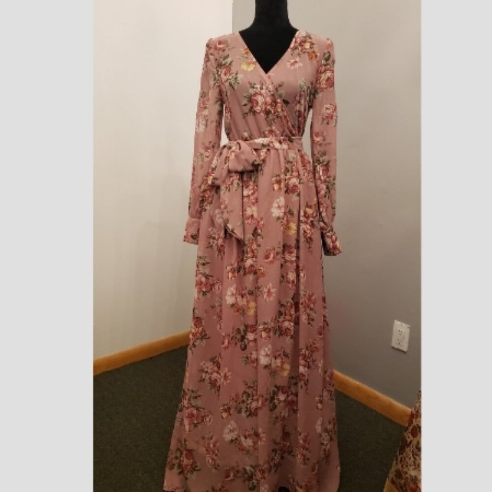 Gorgeous Long Sleeve Pink Muave FLoral Dress